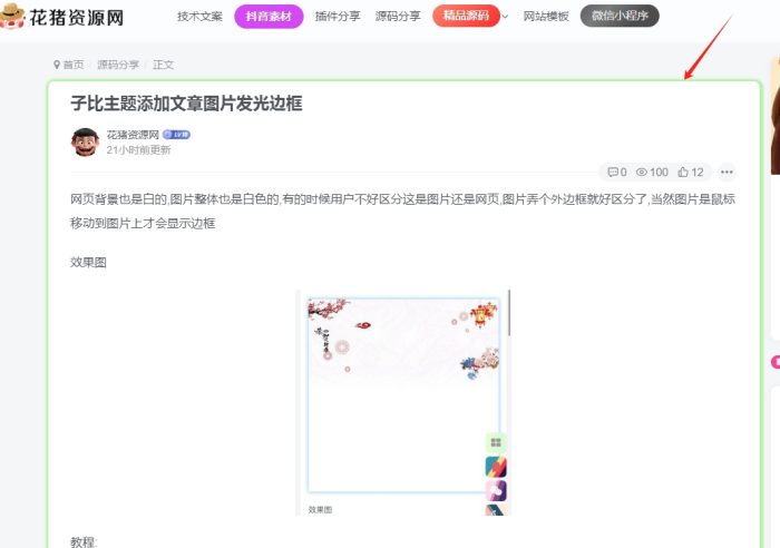 子比主题文章内容页面增加边框- 花猪资源网