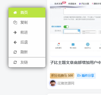 子比主题给网站鼠标右键添加自定义按钮- 花猪资源网